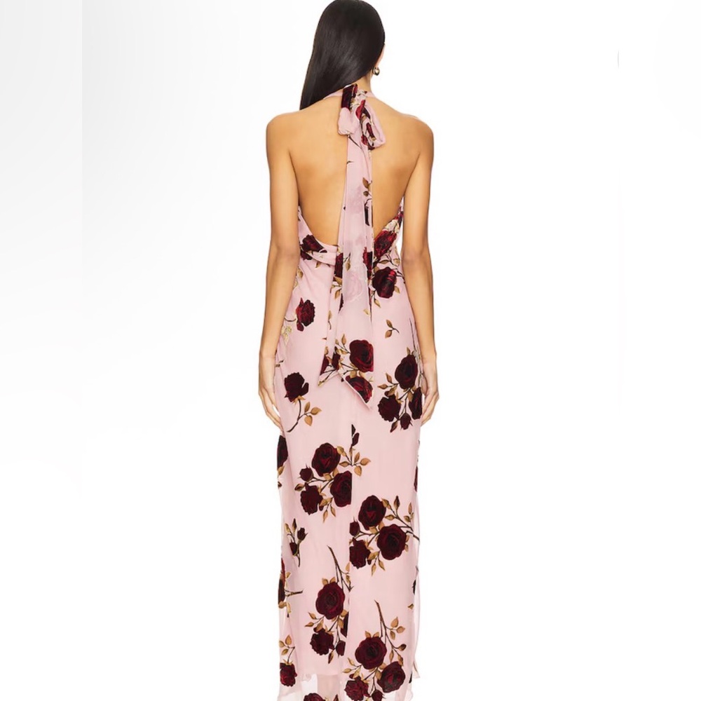 For Love And Lemons Velvet Halter Maxi Dress in Rose - Picture 3 of 3